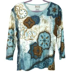 NWT Vintage Paisley NAPA VALLEY Cotton Blouse Sequin Embroidered Boho Large